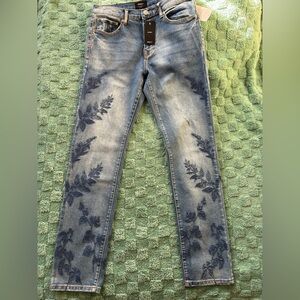 Forever 21 Blue Skinny Jeans with Leaf Print